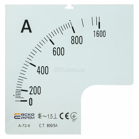 Шкала 800/5А к амперметру трансформаторного включения A-72-6 (72×72 мм), АСКО-УКРЕМ (A0190010076) фото