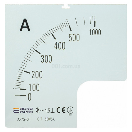 Шкала 500/5А до амперметра трансформаторного включення A-72-6 (72×72 мм), АСКО-УКРЕМ (A0190010074) фото