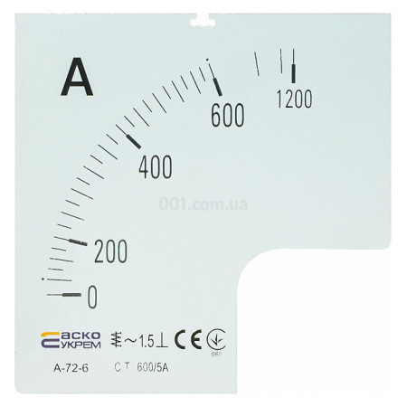 Шкала 600/5А до амперметра трансформаторного включення A-72-6 (72×72 мм), АСКО-УКРЕМ (A0190010075) фото