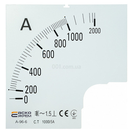 Шкала 1000/5А к амперметру трансформаторного включения A-96-6 (96×96 мм), АСКО-УКРЕМ (A0190010089) фото
