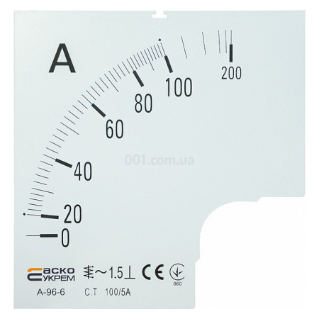 Шкала 100/5А к амперметру трансформаторного включения A-96-6 (96×96 мм), АСКО-УКРЕМ (A0190010081) фото