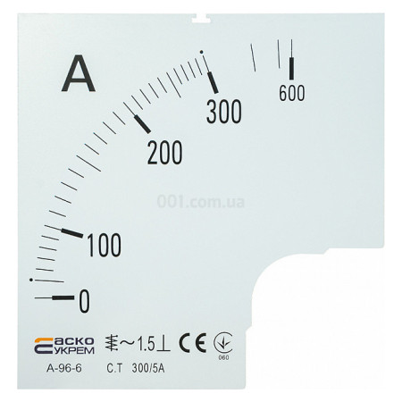 Шкала 300/5А к амперметру трансформаторного включения A-96-6 (96×96 мм), АСКО-УКРЕМ (A0190010084) фото