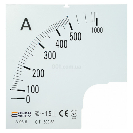 Шкала 500/5А до амперметра трансформаторного включення A-96-6 (96×96 мм), АСКО-УКРЕМ (A0190010086) фото