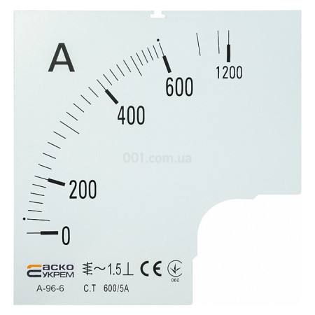 Шкала 600/5А до амперметра трансформаторного включення A-96-6 (96×96 мм), АСКО-УКРЕМ (A0190010087) фото
