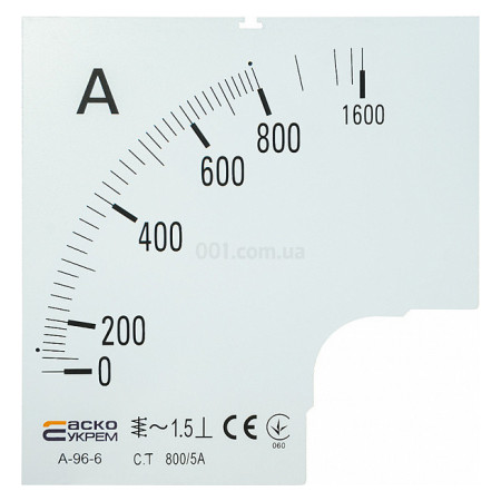 Шкала 800/5А к амперметру трансформаторного включения A-96-6 (96×96 мм), АСКО-УКРЕМ (A0190010088) фото