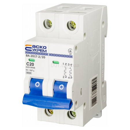 Автоматичний вимикач ВА-2017 2P 20А характеристика C, АСКО-УКРЕМ (A0010170013) фото