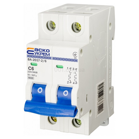 Автоматичний вимикач ВА-2017 2P 6А характеристика C, АСКО-УКРЕМ (A0010170010) фото