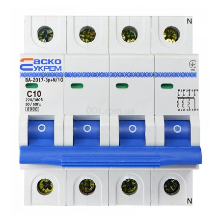 Автоматичний вимикач ВА-2017 3P+N 10А характеристика C, АСКО-УКРЕМ (A001017001021) фото