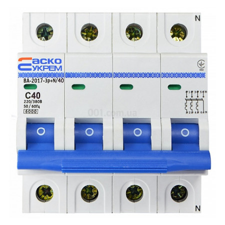Автоматичний вимикач ВА-2017 3P+N 40А характеристика C, АСКО-УКРЕМ (A001017001026) фото