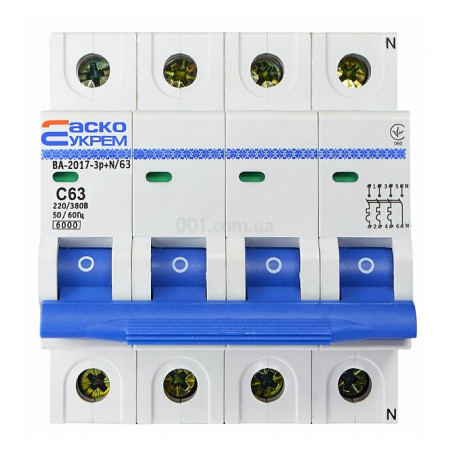 Автоматичний вимикач ВА-2017 3P+N 63А характеристика C, АСКО-УКРЕМ (A001017001028) фото