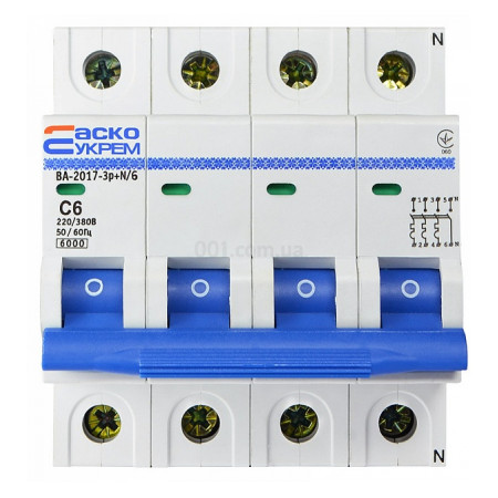 Автоматичний вимикач ВА-2017 3P+N 6А характеристика C, АСКО-УКРЕМ (A001017001020) фото