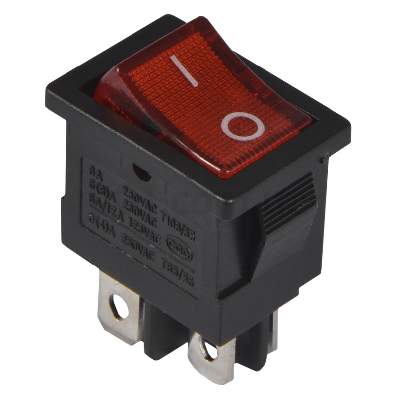 Переключатель KCD1-4-201N R/B 2-полюсный черный с красной клавишей с ...