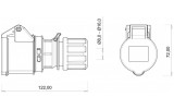 Розетка силовая переносная 2P+PE 16А 220В IP44, Bemis изображение 2 (габаритные размеры)