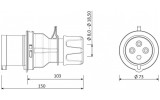 Вилка силова переносна 3P+PE 32А 380В IP44, Bemis зображення 2 (габаритні розміри)