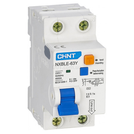 Диференційний автоматичний вимикач NXBLE-63Y 1P+N C6 30мА тип AC 4,5кА, CHINT (105540) фото