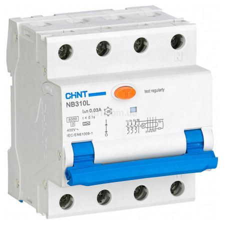 Дифференциальный автоматический выключатель NB310L/3N 3P+N C6 30мА тип A 6кА (72мм), CHINT (660010) фото