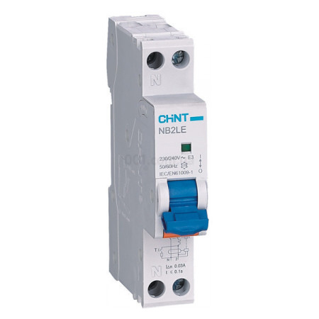 Диференційний автоматичний вимикач NB2LE 1P+N 6кА C6 30мА тип AC 6кА (18мм), CHINT (689000) фото