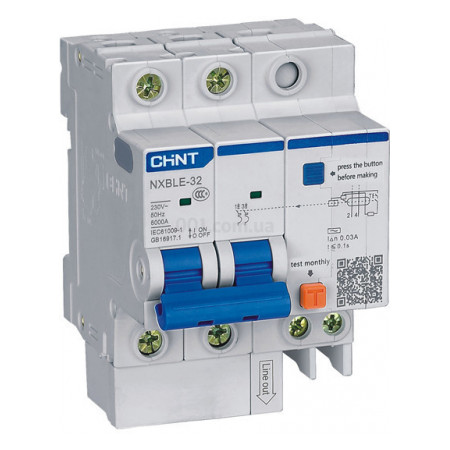 Диференційний автоматичний вимикач NXBLE-32 1P+N C6 30мА тип АС 6кА, CHINT (819390) фото