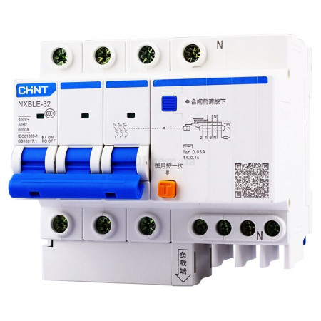 Диференційний автоматичний вимикач NXBLE-32 3P+N C6 30мА тип АС 6кА, CHINT (819510) фото