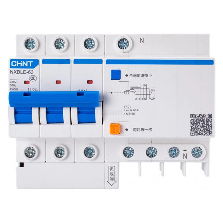 Диференційний автоматичний вимикач NXBLE-63 3P+N C40 30мА тип АС 6кА, CHINT (982116) фото