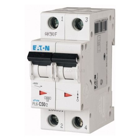 Автоматический выключатель PL6-C50/2 2P 50 А х-ка C, Eaton (Moeller) (286572) фото