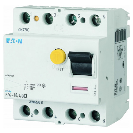 Пристрій захисного відключення (ПЗВ) PF6-40/4/003 4P 40 А 30 мА тип AC, Eaton (Moeller) (286508) фото