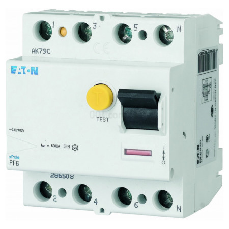 Пристрій захисного відключення (ПЗВ) PF6-40/4/01 4P 40 А 100 мА тип AC, Eaton (Moeller) (286509) фото