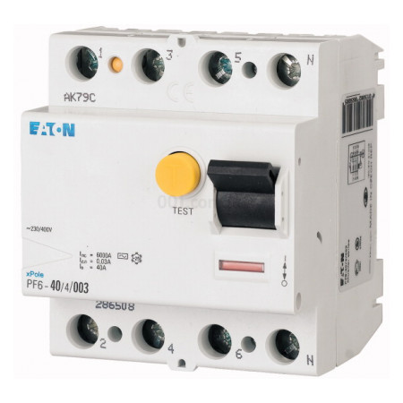 Пристрій захисного відключення (ПЗВ) PF6-63/4/05 4P 63 А 500 мА тип AC, Eaton (Moeller) (286515) фото