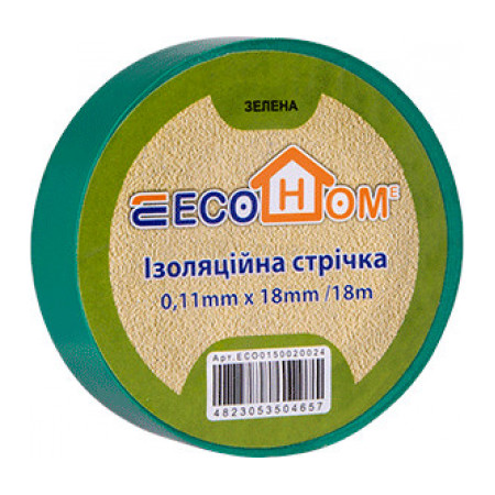Изолента ECO 0,11×18 мм зеленая 18 метров, ECOHOME (ECO0150020024) фото