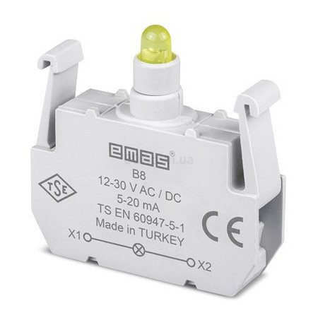 Блок-контакт підсвічування 12-30В AC/DC з жовтим світлодіодом для серії B, EMAS (B8) фото