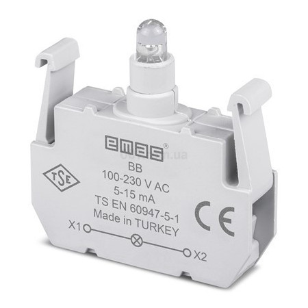Блок-контакт підсвічування 100-250В AC з білим світлодіодом для серії B, EMAS (BB) фото