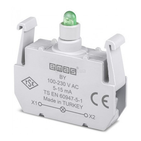 Блок-контакт підсвічування 100-250В AC з зеленим світлодіодом для серії B, EMAS (BY) фото