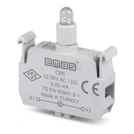 Блок-контакт підсвічування 12-30В AC/DC з білим світлодіодом для серії CP/CM, EMAS (CB5) фото