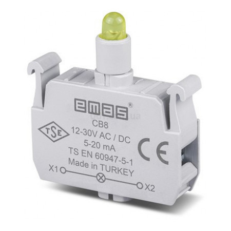 Блок-контакт підсвічування 12-30В AC/DC з жовтим світлодіодом для серії CP/CM, EMAS (CB8) фото