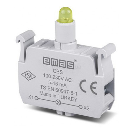 Блок-контакт підсвічування 100-250В AC з жовтим світлодіодом для серії CP/CM, EMAS (CBS) фото