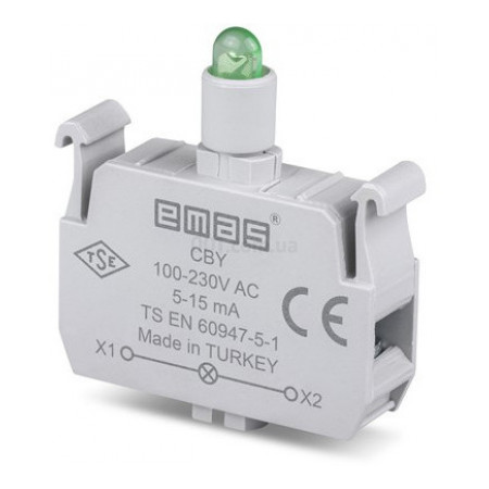 Блок-контакт подсветки 100-250В AC с зеленым светодиодом для серии CP/CM, EMAS (CBY) фото
