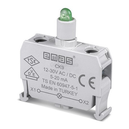 Блок-контакт подсветки 12-30В AC/DC с зеленым светодиодом для постов серии CP/CM, EMAS (CK9) фото
