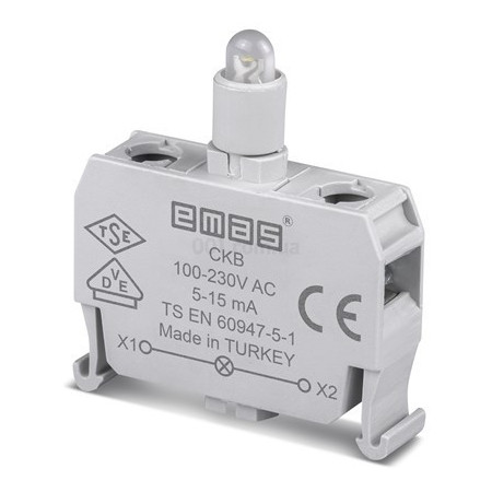 Блок-контакт підсвічування 100-250В AC з білим світлодіодом для постів серії CP/CM, EMAS (CKB) фото