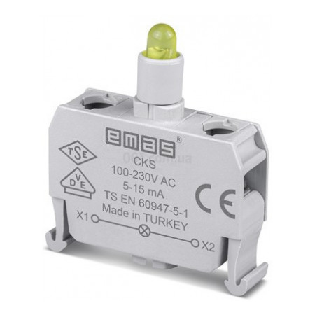 Блок-контакт підсвічування 100-250В AC з жовтим світлодіодом для постів серії CP/CM, EMAS (CKS) фото