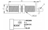 Датчик индуктивный M12 скрытый NPN-NO 10-30V DC (дистанция 2мм) провод 2м, EMAS изображение 2 (габаритные размеры)