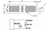 Датчик индуктивный M12 скрытый PNP-NO 10-30V DC (дистанция 2мм) провод 2м, EMAS изображение 2 (габаритные размеры)