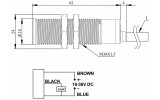 Датчик индуктивный M18 скрытый PNP-NO 10-30V DC (дистанция 5мм) провод 2м, EMAS изображение 2 (габаритные размеры)