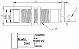 Датчик индуктивный M18 не скрытый PNP-NO 10-30V DC (дистанция 8мм) провод 2м, EMAS изображение 2 (габаритные размеры)
