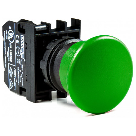 Кнопка "грибок" без фіксації (1НВ) зелена (серія B), EMAS (B100MY) фото