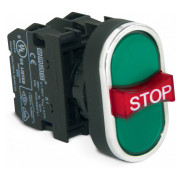 Кнопка потрійна з аварійною кнопкою "STOP" (2НВ+1НЗ) червоно-зелена (серія B), EMAS міні-фото