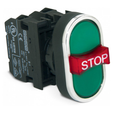 Кнопка тройная с аварийной кнопкой "STOP" (2НО+1НЗ) красно-зеленая (серия B), EMAS (B121B30YY) фото