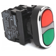 Кнопка здвоєна з блок-контактом підсвічування без лампи (1НВ+1НЗ) червоно-зелена (серія B), EMAS міні-фото