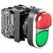 Кнопка здвоєна виступаюча з блок-контактом підсвічування без лампи (1НВ+1НЗ) червоно-зелена (серія B), EMAS міні-фото