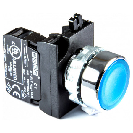 Кнопка натискна кругла (1НВ) метал IP65 синя (серія CM), EMAS (CM100DM) фото