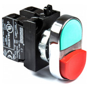 Кнопка сдвоенная выступающая (1НО+1НЗ) металл IP65 красно-зеленая (серия CM), EMAS мини-фото